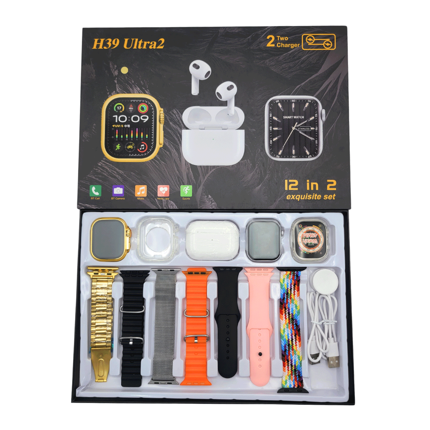 H39 Ultra2 12in2 Couple Smart Watch with Pro2 Airpods