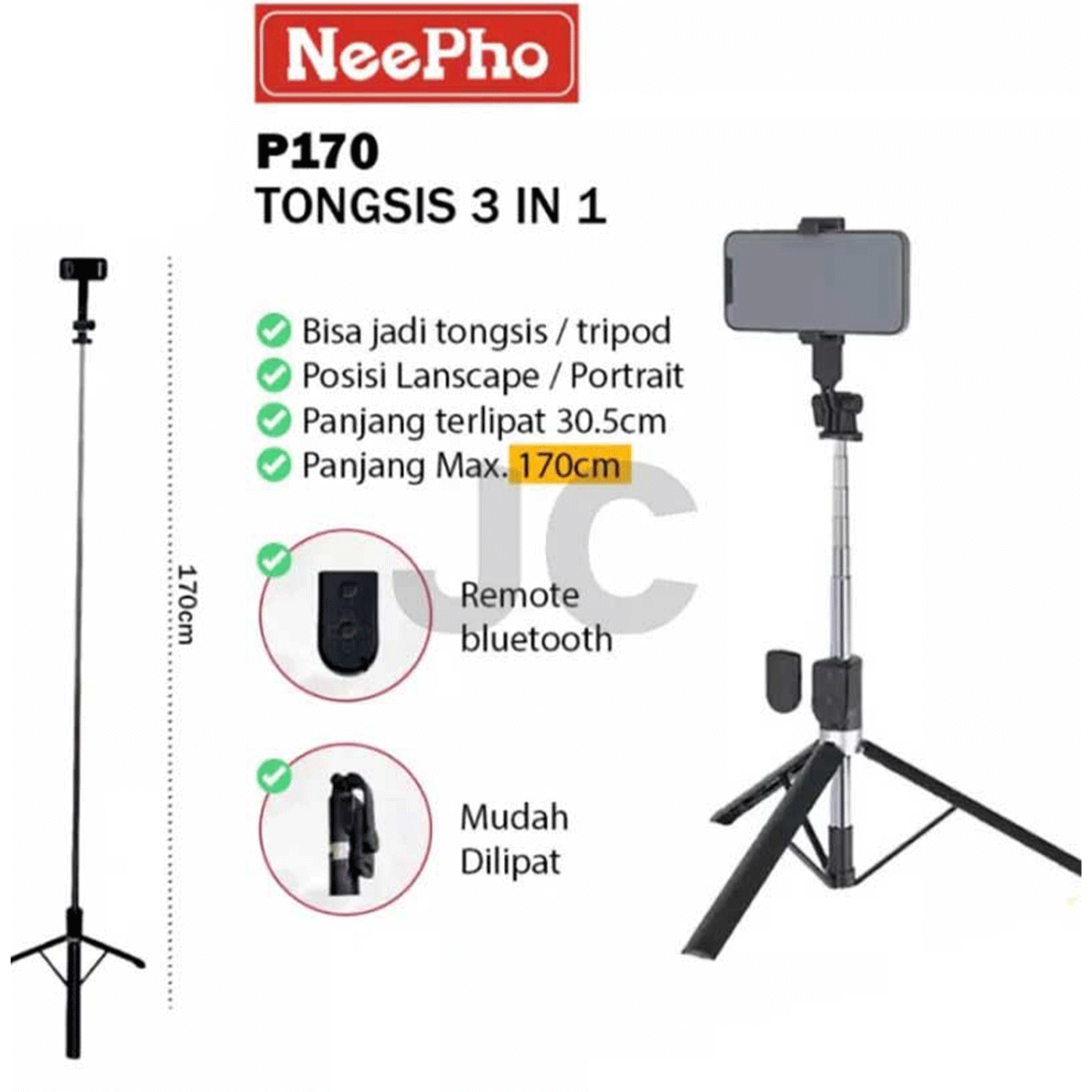 Neepho P170S Bluetooth Selfie Stick and tripod