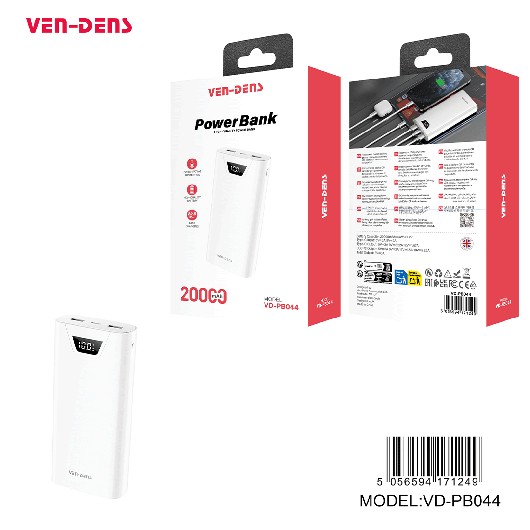 Ven-Dens VD-PB044 22.5W 20000mAh Power Bank