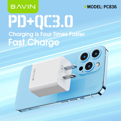 Bavin PC836 20W PD + Qualcomm3.0 Fast Charging Dual Port Adaptor