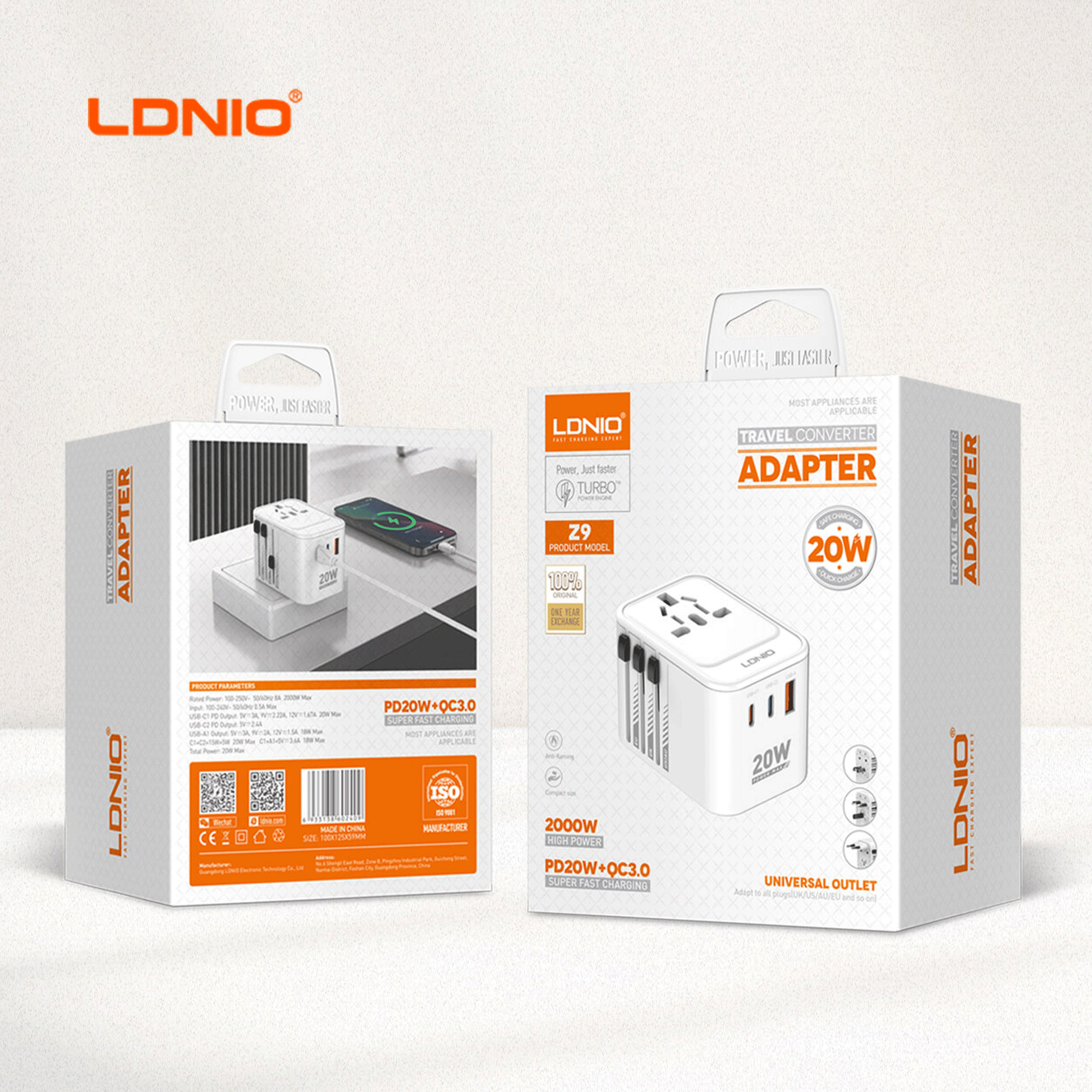 LDNIO Z9 3 USB Ports 20W GaN Travel Adapter
