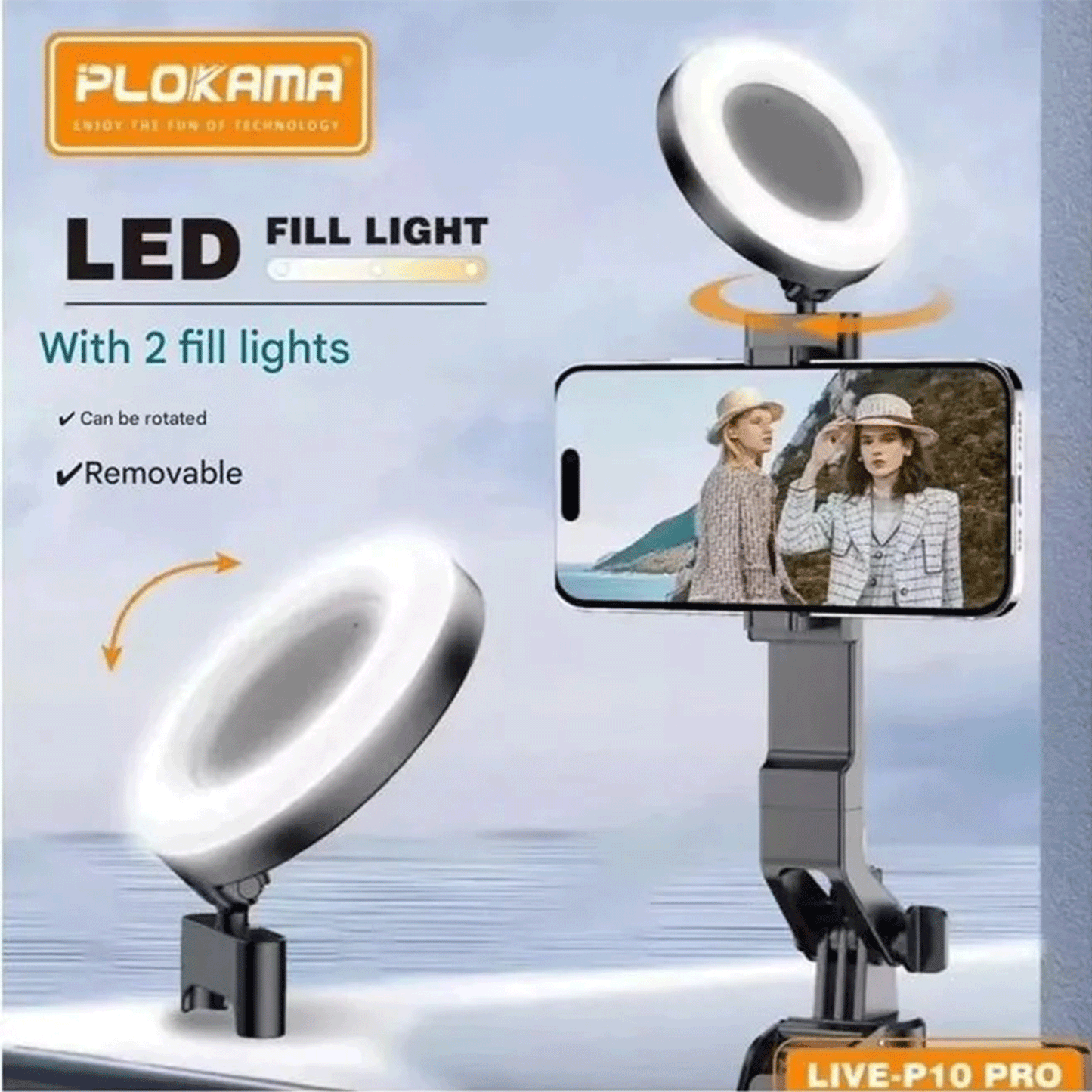 Plokama Live-P10 Pro Selfie Stick Tripod with LED Lights