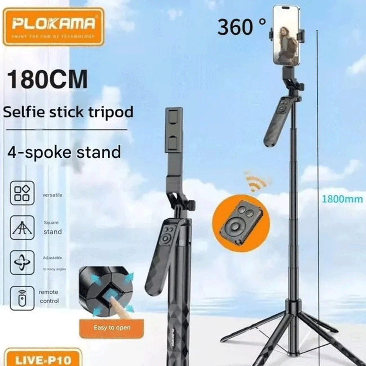 Plokama Live-P10 Pro Selfie Stick Tripod with LED Lights