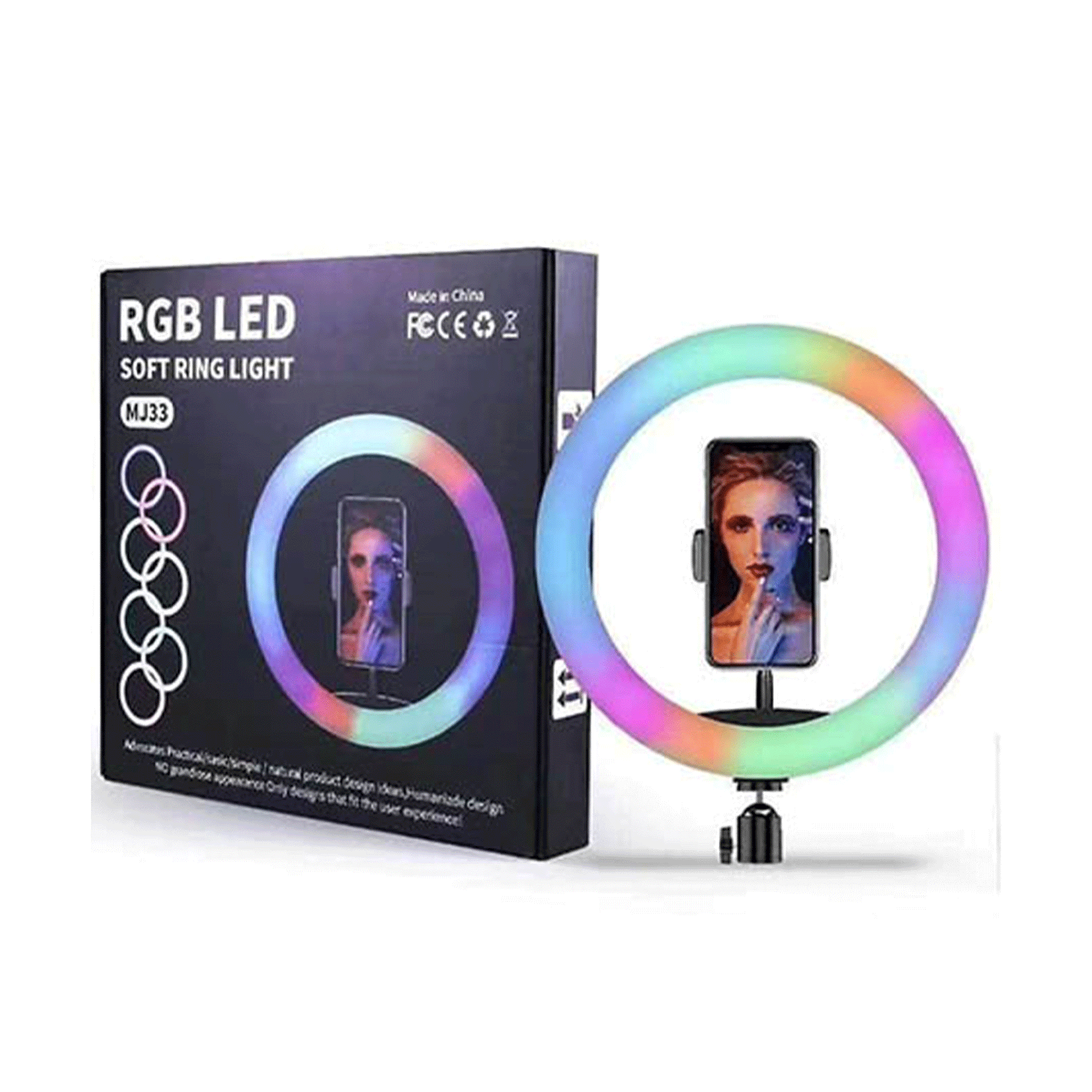 RGB LED Ring Light MJ33 33cm 13-inch with Phone Clip and 7ft stand