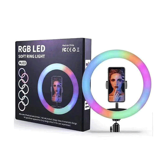 RGB LED Ring Light MJ33 33cm 13-inch with Phone Clip and 7ft stand